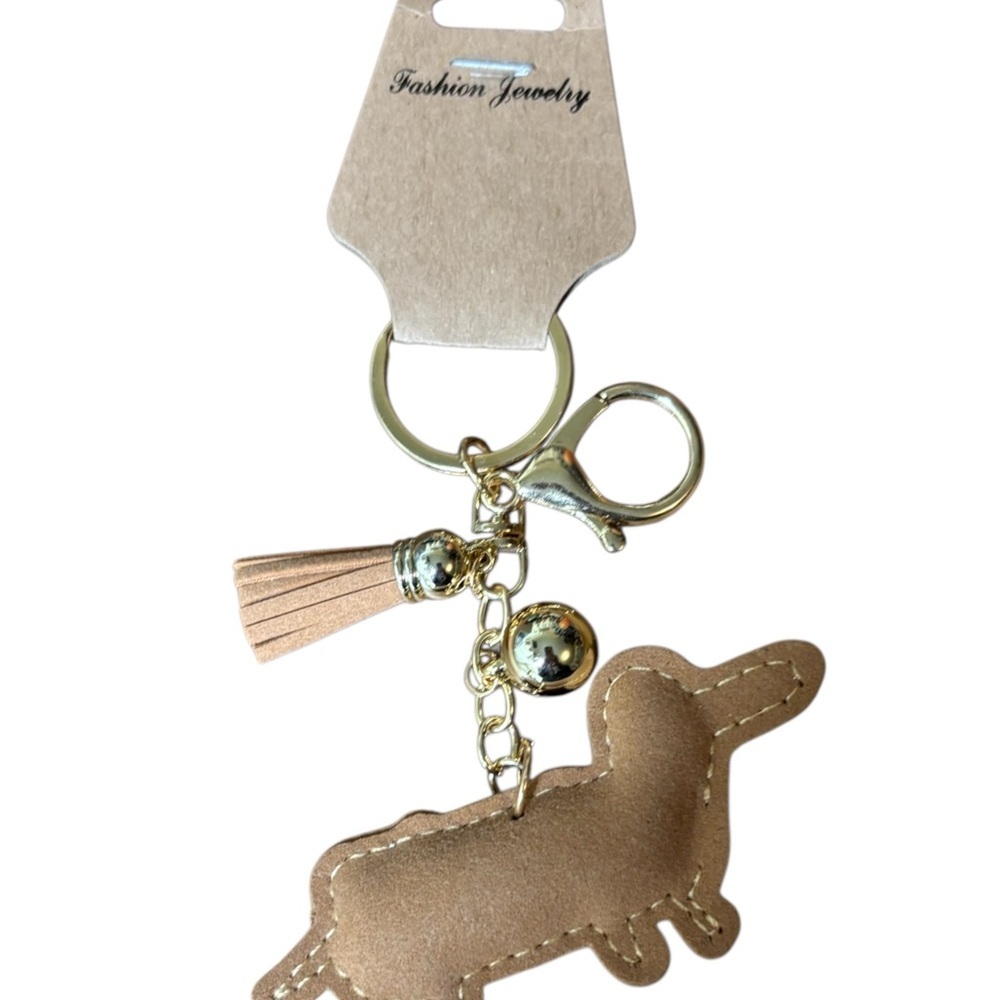 Fashion Jewelry Sparkling Dachshund Keychain with Red and Brown Sparkle - Picture 6 of 7